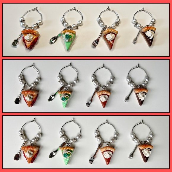 Pie Slice Clay Wine Glass Charms – Set of 4 Pumpkin, Cherry, Chocolate, Key Lime - Picture 10 of 11